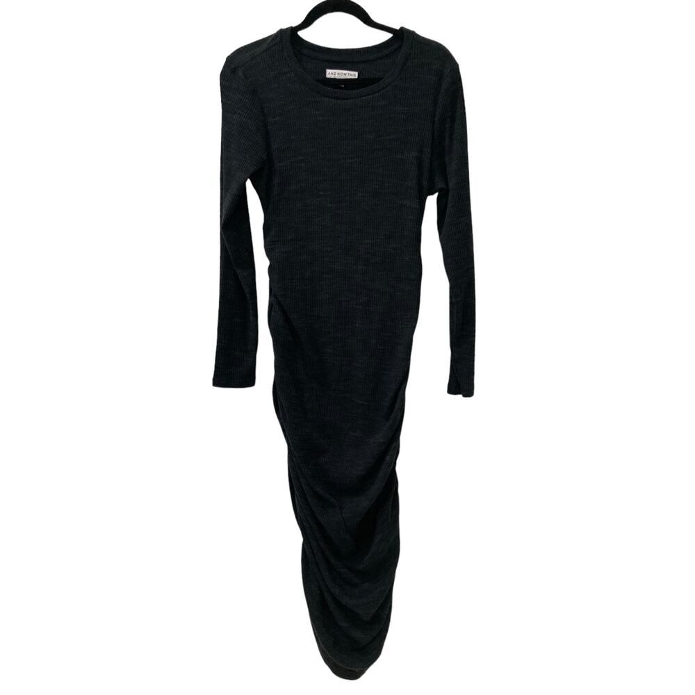 And Now This Black Ribbed Long-Sleeve Ruched Maxi/Midi Dress Size XL
